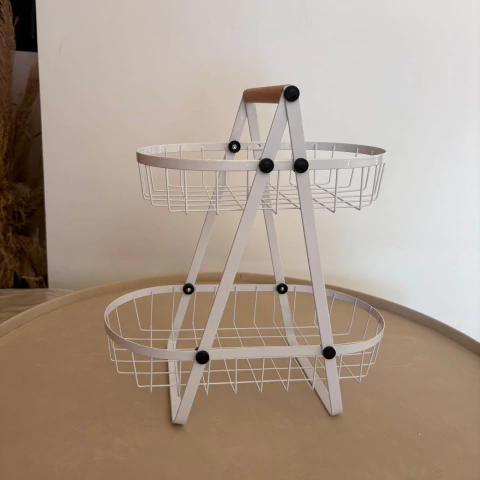 Fruteira oval em metal com dois andares 32,5x18cm - Branco