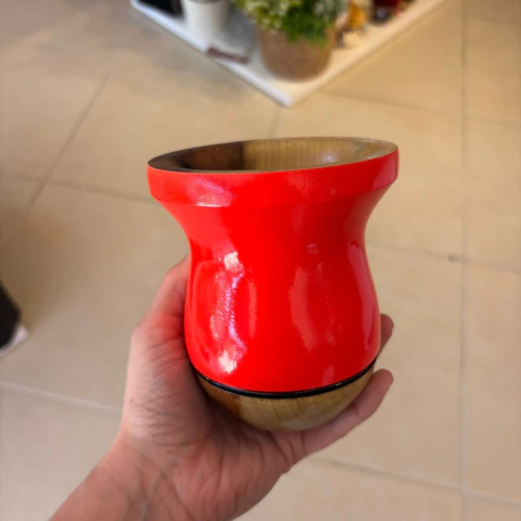 Cuia de Chimarrão em Madeira Bicolor - Laranja Brilhoso