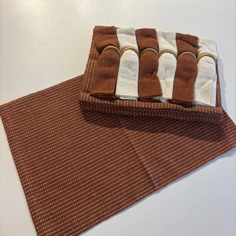 Jogo Americano Completo em Algodão 18 peças - Terracota c/ cru