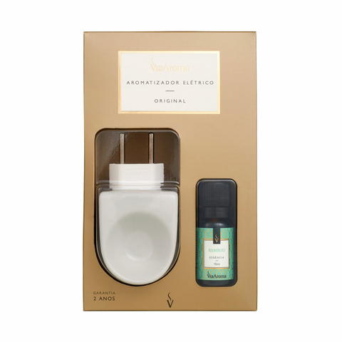 Difusor Aromatizador Elétrico Original em porcelana com Essência Bamboo Via Aroma - 10ml