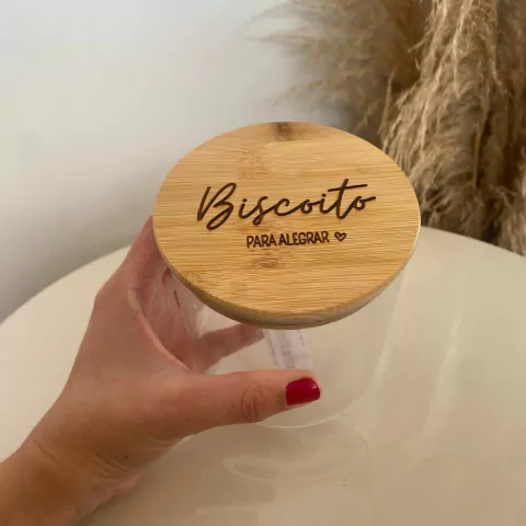 Pote hermético com tampa e colher de bambu 550ml - Personalizado “Biscoito para Alegrar”