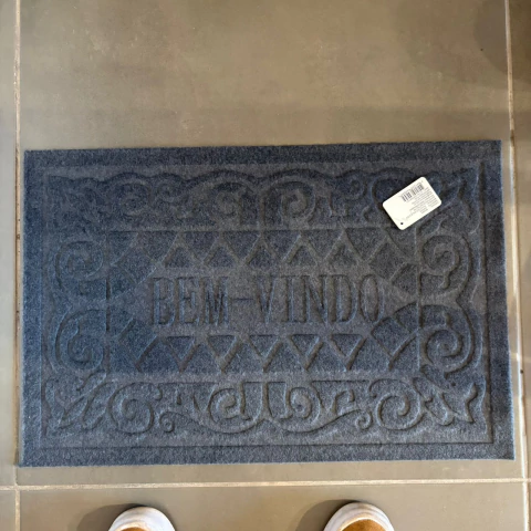 Tapete Capacho Bem Vindo Decorativo em Poliéster 38x58cm - Cinza