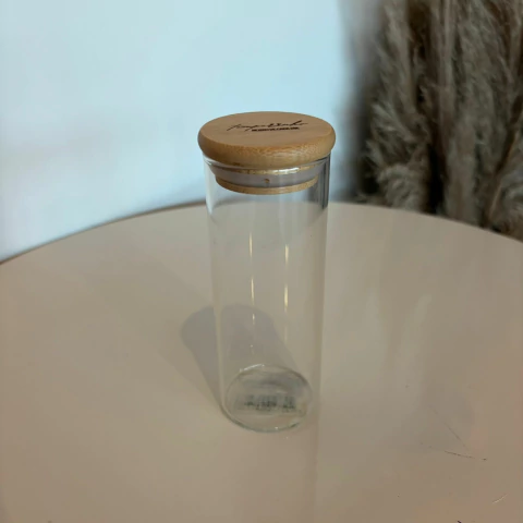 Pote de Vidro com Tampa de Bambu 160ml - "Temperinho nosso de cada dia"