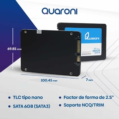 SSD 480GB 2.5, SATA 3, Lectura 550MB/S Escritura 450MB/S. QUARONI en internet