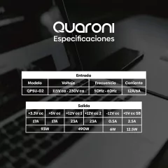 Fuente de Poder QUARONI QPSU-02 de 600W, ATX.