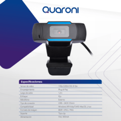 CAMARA WEB QUARONI RESOLUCION 720P, CABLE USB 3.5MM PARA AUDIO - tienda en línea