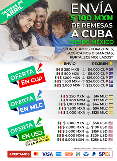 ENVIO DE $100 MXN DE REMESA A CUBA DESDE MEXICO