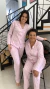 Pijama Americano Longo Listrado Rosa - Cherrie Moda Feminina