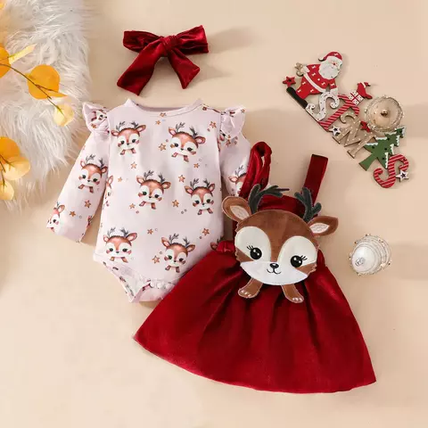 Conjunto salopete e body Natal Bebê