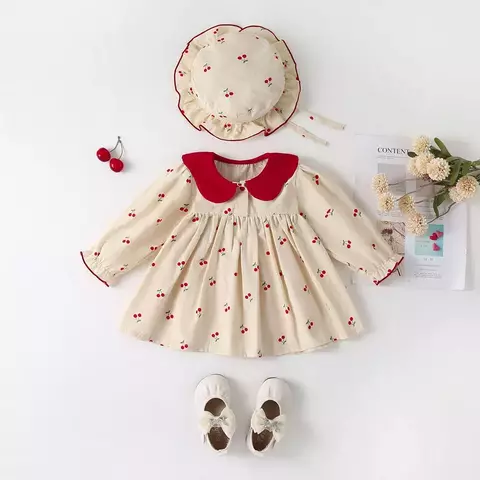 Vestido e chapéu cerejas Bebê