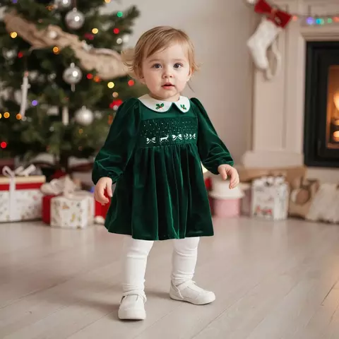 Vestido de Natal de Veludo Menina