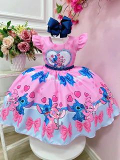 Vestido Festa Menina Stitch Angel Rosa Azul Princesa 4 ao 12 - comprar online