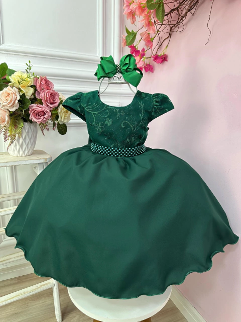 Vestido Infantil Verde Escuro Festa Daminha Formatura Luxo