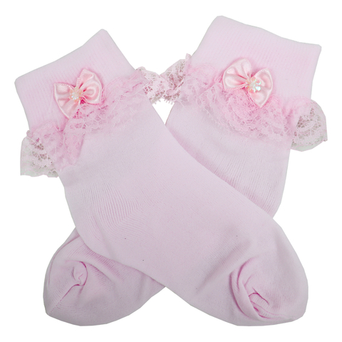 Meia Soquete Rosa Festa Infantil Batizado Floral Social Rendada
