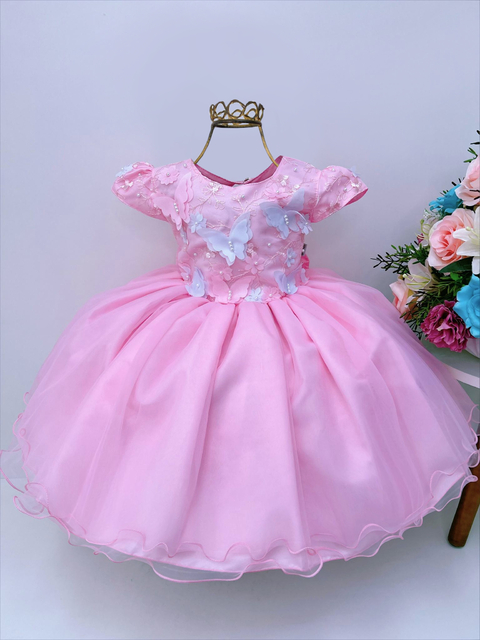 Vestido Festa Rosa Infantil Jardim Das Flores Luxo Encanto