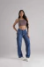 Calça Cargo Jeans Wide Leg Feminina Juvenil Streetwear Azul - Kafashion