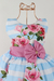 Vestido Luxo temático infantil festa Floral Azul Laço Rosa - comprar online