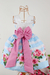Vestido Luxo temático infantil festa Floral Azul Laço Rosa - Kafashion