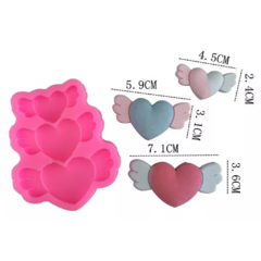 Molde Silicona Corazones Con Alas x3 Tamaños - comprar online
