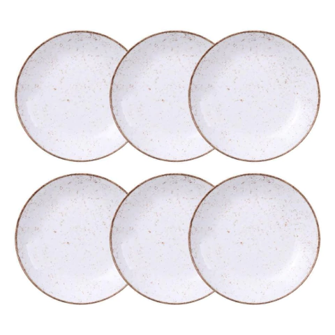Jogo de Pratos Fundo 6 Peças Rústico 22 cm Porcelana Decorada Tramontina