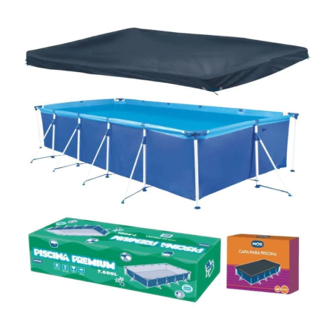 Piscina Retangular 7600 Litros Estruturada Premium com Capa Mor