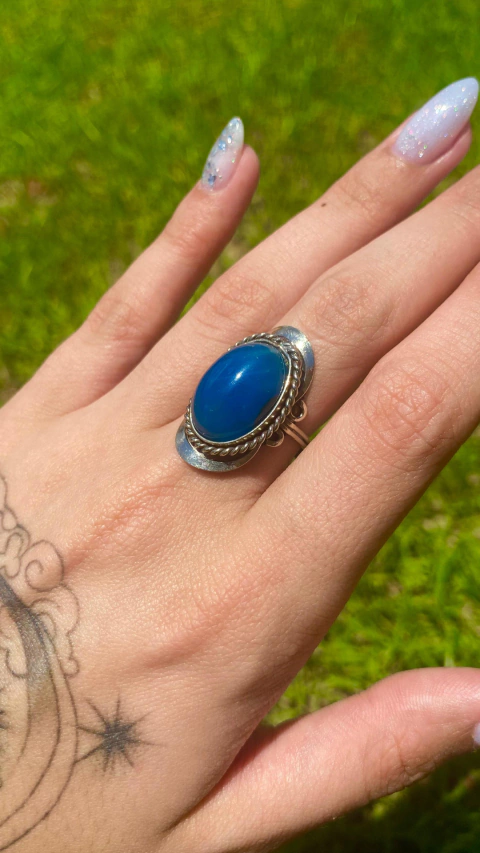 ANEL PRATEADO COM ALPACA - ÁGATA AZUL