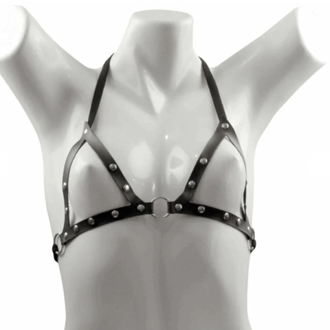 Lingerie Harness Couro Areio Sutiâ Preto Sexy Feminino Sensual