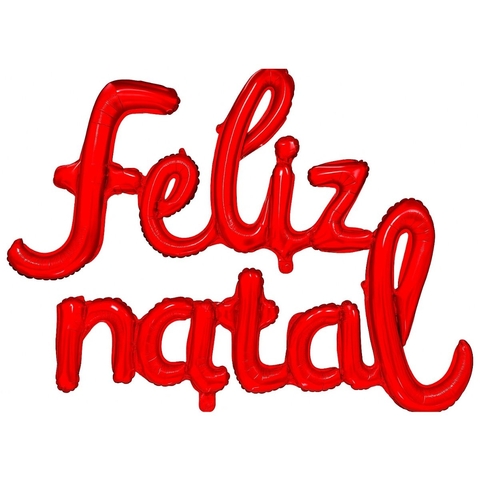 Balão Feliz Natal Manuscrito Natal Vermelho 80cm