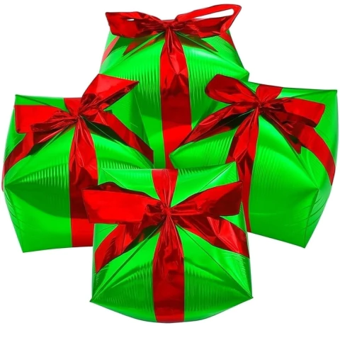 Balão Presente de Natal 4D Verde e Vermelho 65cm