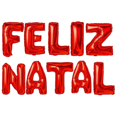 Balão Feliz Natal Metalizado Vermelho 40cm
