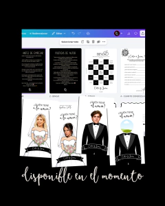 Pack de Juegos Imprimibles para Boda color NEGRO – Editables en Canva en internet