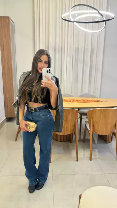 Calça Jeans Wide Leg Lavagem Azul Escuro na internet