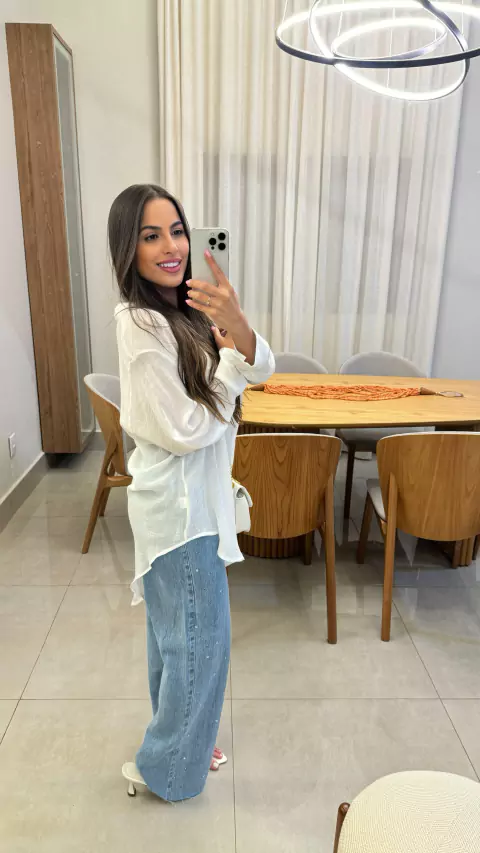 Calça Jeans Wide Leg aplicação Estrela - comprar online