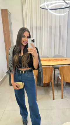 Calça Jeans Wide Leg Lavagem Azul Escuro - comprar online