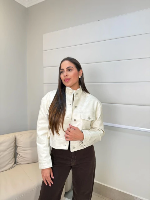 JAQUETA COURO OFF WHITE