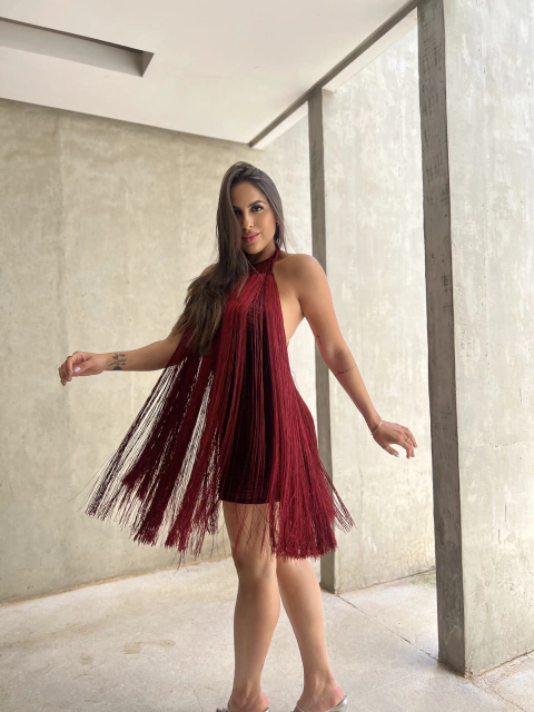 Dress Lu Franjas Crochê Cherry