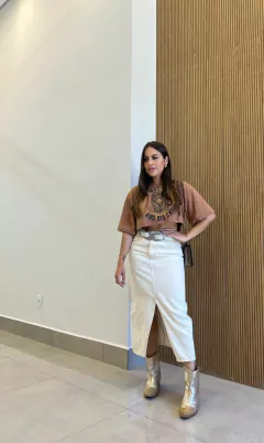 Saia Midi Jeans Marrom Chocolate - comprar online