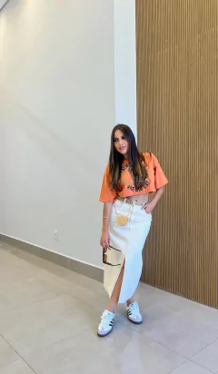 Saia Midi Jeans Marrom Chocolate na internet