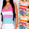 Blusa Regata Listrada Feminina Cropped Tricot Colorido