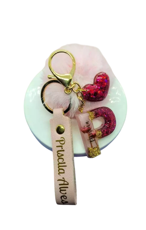 CHAVEIRO ALFABETO COM NOME + PINGENTE+ TAG COURO - comprar online