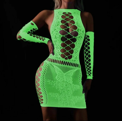 Vestido Arrastão que brilha no escuro