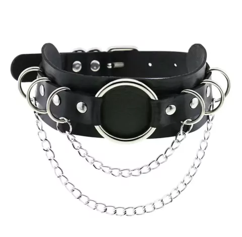 Coleira Sensual em Couro Corrente