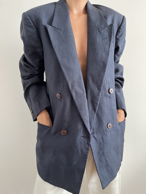 Blazer Vintage Linho Puro Azul