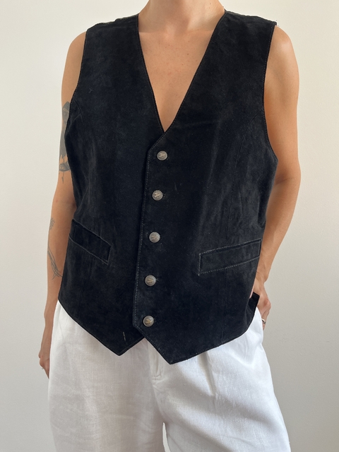 Colete Vintage Couro Preto - comprar online