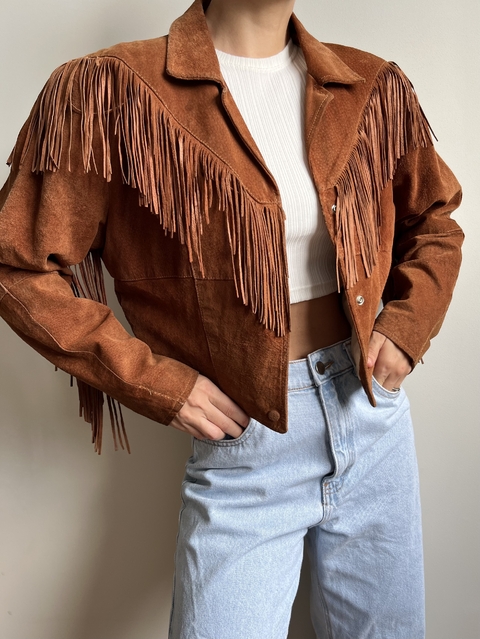 Jaqueta de couro vintage franjas
