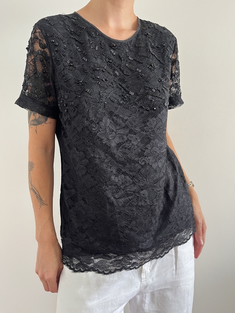 Blusa Preta Seda e Renda A.Brand