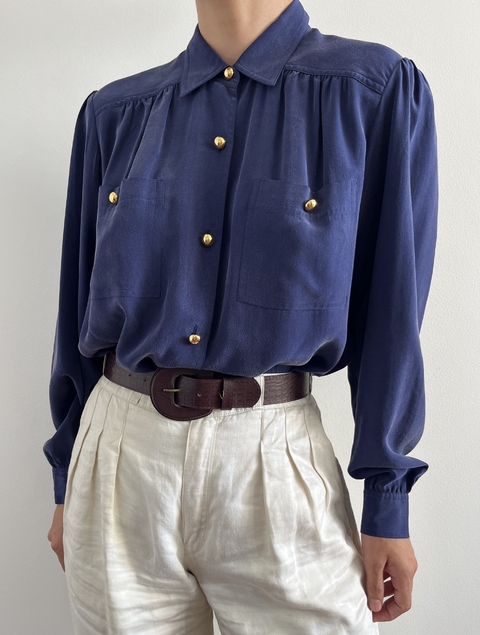 Camisa Vintage Seda Azul