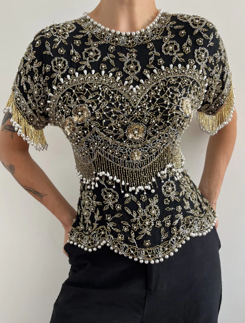 Blusa Oleg Cassini Seda Bordada