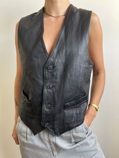 Colete Couro Legítimo Preto