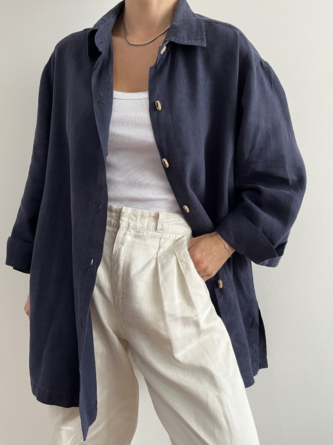 Camisão Linho Azul Marinho